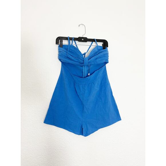 NWT SNDYS X Revolve Boat Linen Romper Size Medium Blue Cut Out Lightweight - Picture 3 of 11